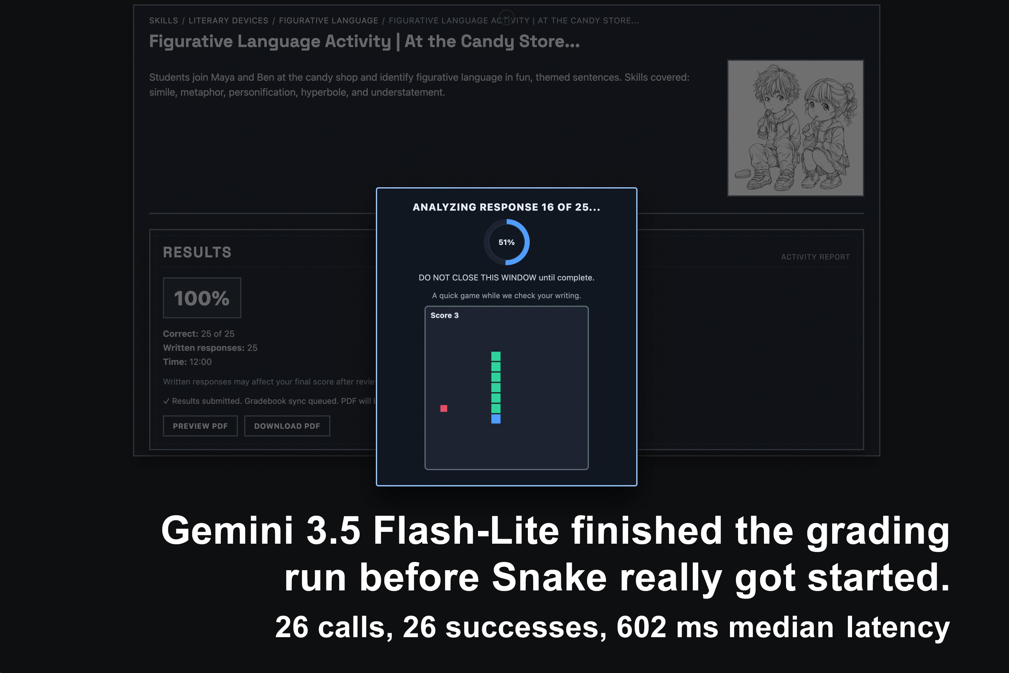 Gemini 3.5 Flash-Lite returns answers so quickly that the snake game can barely begin.